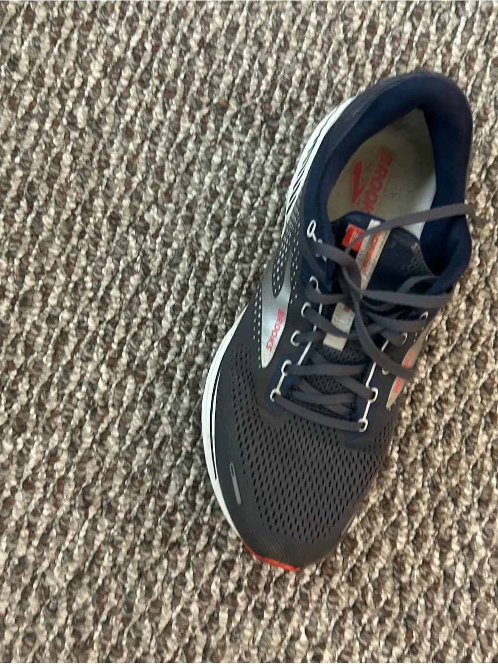 Brooks Men's Navy and Gray Running Sneaker with Red Accents